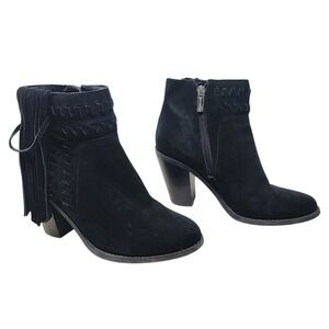 Jessica Simpson Chassie Booties 6 Womens Black Suede Fringe Western Ankle Boots
